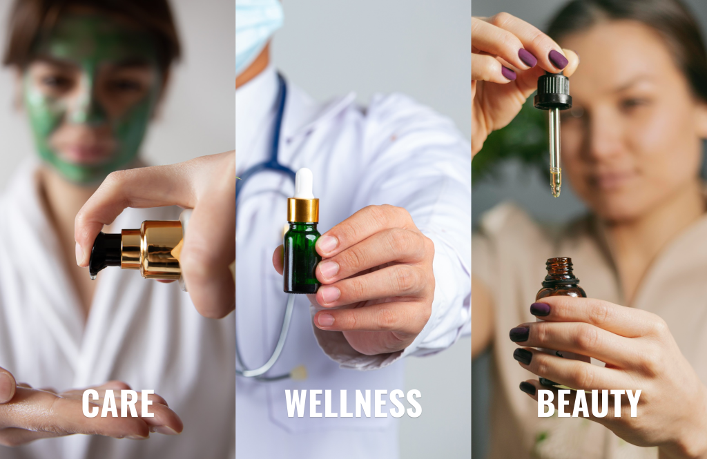 Types of cannabis hemp cosmetics: care, wellness, beauty.